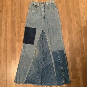 Reworked Vintage Denim Maxi Patchwork Skirt